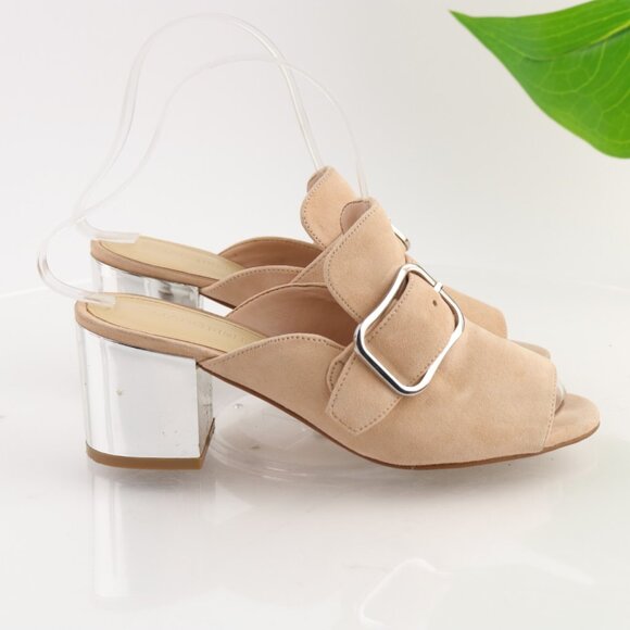 Marc Fisher Womens Rima Sandal Size 6 Tan Blush Suede Block Heel Mule Slide Shoe - Picture 6 of 10